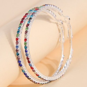 Simple Design Rhinestone Surround Women Wholesale Hoop Earrings - Multicolor