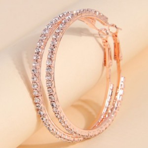 Simple Design Rhinestone Surround Women Wholesale Hoop Earrings - Golden