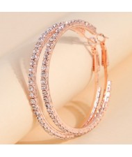 Simple Design Rhinestone Surround Women Wholesale Hoop Earrings - Golden