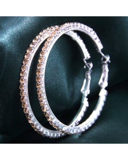 Simple Design Rhinestone Surround Women Wholesale Hoop Earrings - Golden