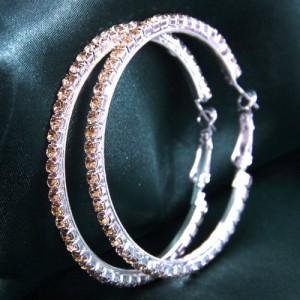 Simple Design Rhinestone Surround Women Wholesale Hoop Earrings - Champagne