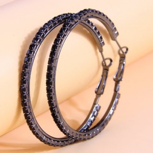 Simple Design Rhinestone Surround Women Wholesale Hoop Earrings - Black