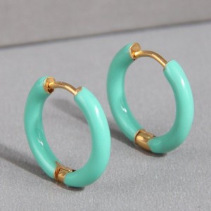 Simple Design Summer Candy Color Women Wholesale Small Hoop Earrings - Green