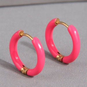 Simple Design Summer Candy Color Women Wholesale Small Hoop Earrings - Red