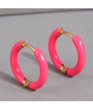 Simple Design Summer Candy Color Women Wholesale Small Hoop Earrings - Red