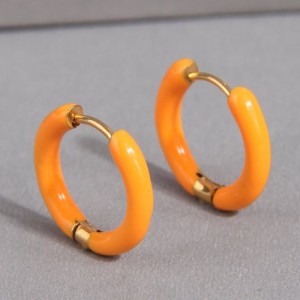 Simple Design Summer Candy Color Women Wholesale Small Hoop Earrings - Orange