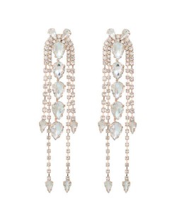 Super Shining Rhinestone Tassel Party Wholesale Costume Earrings - Golden