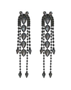 Super Shining Rhinestone Tassel Party Wholesale Costume Earrings - Black