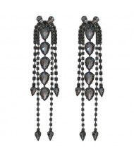 Super Shining Rhinestone Tassel Party Wholesale Costume Earrings - Black