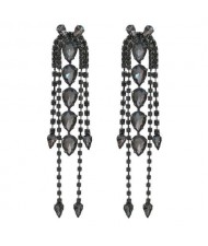 Super Shining Rhinestone Tassel Party Wholesale Costume Earrings - Black