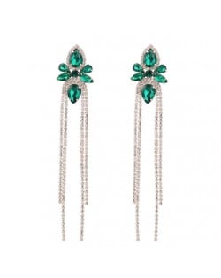 Shining Rhinestone Flower Long Tassel Banquet Wholesale Evening Earrings - Green