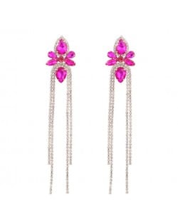 Shining Rhinestone Flower Long Tassel Banquet Wholesale Evening Earrings - Rose