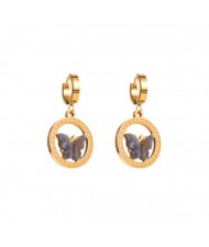 Butterfly Inlaid Golden Round Dangle Wholesale Huggie Earrings