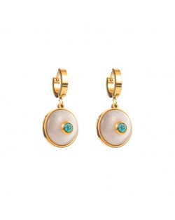 Turquoise Inlaid Golden Round Dangle Wholesale Huggie Earrings