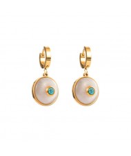 Turquoise Inlaid Golden Round Dangle Wholesale Huggie Earrings