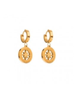 Star Inlaid Golden Round Dangle Wholesale Huggie Earrings