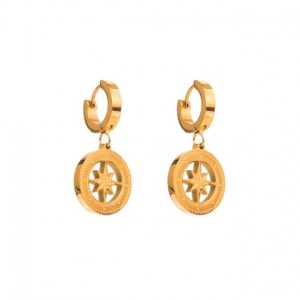 Star Inlaid Golden Round Dangle Wholesale Huggie Earrings