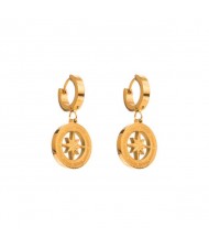 Star Inlaid Golden Round Dangle Wholesale Huggie Earrings