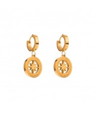 Star Inlaid Golden Round Dangle Wholesale Huggie Earrings