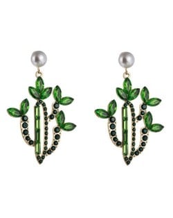 Creative Cactus Colorful Rhinestones Inlaid Retro Style Alloy Wholesale Earrings - Green