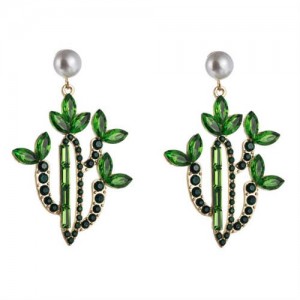 Creative Cactus Colorful Rhinestones Inlaid Retro Style Alloy Wholesale Earrings - Green