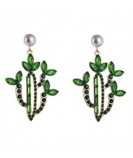 Creative Cactus Colorful Rhinestones Inlaid Retro Style Alloy Wholesale Earrings - Green