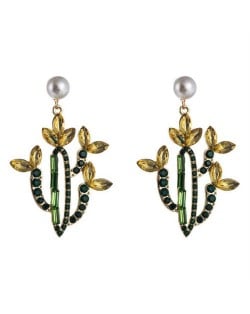 Creative Cactus Colorful Rhinestones Inlaid Retro Style Alloy Wholesale Earrings - Champagne