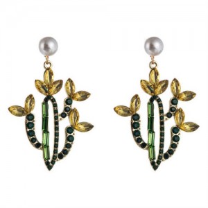 Creative Cactus Colorful Rhinestones Inlaid Retro Style Alloy Wholesale Earrings - Champagne