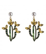 Creative Cactus Colorful Rhinestones Inlaid Retro Style Alloy Wholesale Earrings - Champagne