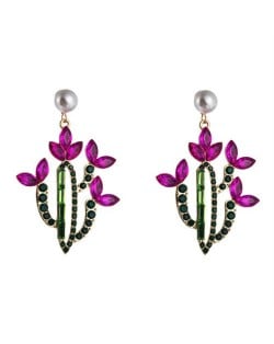 Creative Cactus Colorful Rhinestones Inlaid Retro Style Alloy Wholesale Earrings - Rose