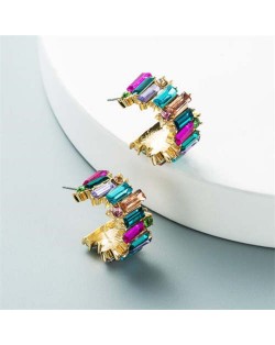 Rhinestone Embellished C Shape Wholesale Stud Earrings - Golden