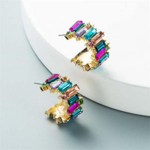 Rhinestone Embellished C Shape Wholesale Stud Earrings - Golden