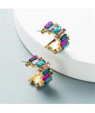 Rhinestone Embellished C Shape Wholesale Stud Earrings - Golden
