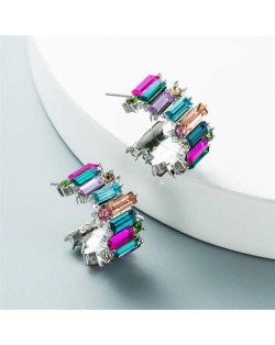 Rhinestone Embellished C Shape Wholesale Stud Earrings - Silver