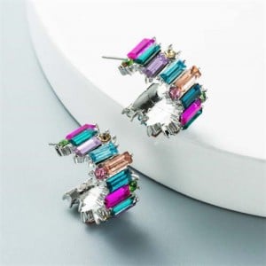Rhinestone Embellished C Shape Wholesale Stud Earrings - Silver