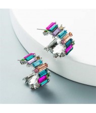 Rhinestone Embellished C Shape Wholesale Stud Earrings - Silver