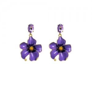 Vintage Three-dimensional Flower Wholesale Women Elegant Earrings - Purple