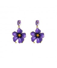 Vintage Three-dimensional Flower Wholesale Women Elegant Earrings - Purple