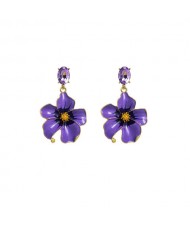 Vintage Three-dimensional Flower Wholesale Women Elegant Earrings - Purple
