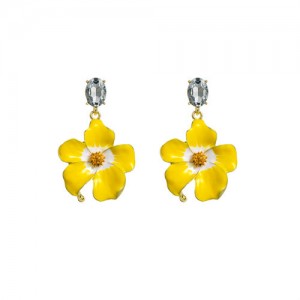 Vintage Three-dimensional Flower Wholesale Women Elegant Earrings - Yellow