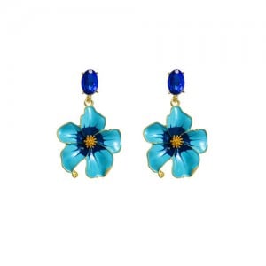 Vintage Three-dimensional Flower Wholesale Women Elegant Earrings - Blue