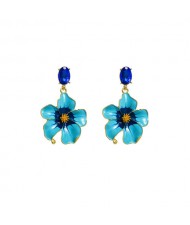 Vintage Three-dimensional Flower Wholesale Women Elegant Earrings - Blue