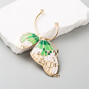 1PC Unique Design Single Without Ear Piercing Oil-spot Glaze Butterfly Ear Hanging - Green