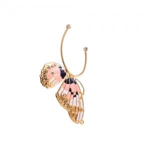 1PC Unique Design Single Without Ear Piercing Oil-spot Glaze Butterfly Ear Hanging - Pink