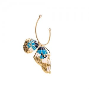 1PC Unique Design Single Without Ear Piercing Oil-spot Glaze Butterfly Ear Hanging - Blue