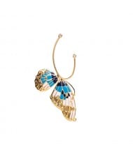 1PC Unique Design Single Without Ear Piercing Oil-spot Glaze Butterfly Ear Hanging - Blue