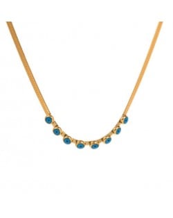 18K Gold Plated Blue Eye Embellished Flat Snake Chain Stainless Steel Necklace