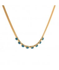 18K Gold Plated Blue Eye Embellished Flat Snake Chain Stainless Steel Necklace