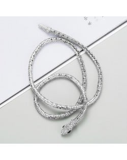 Rhinestone Embellished Snake Design Unique High Fashion Costume Necklace - Silver