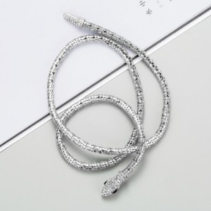 Rhinestone Embellished Snake Design Unique High Fashion Costume Necklace - Silver